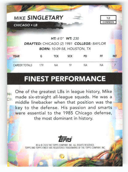 Mike Singletary - #12 - 2024 Finest - Topps