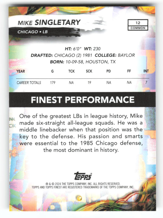 Mike Singletary - #12 - 2024 Finest - Topps