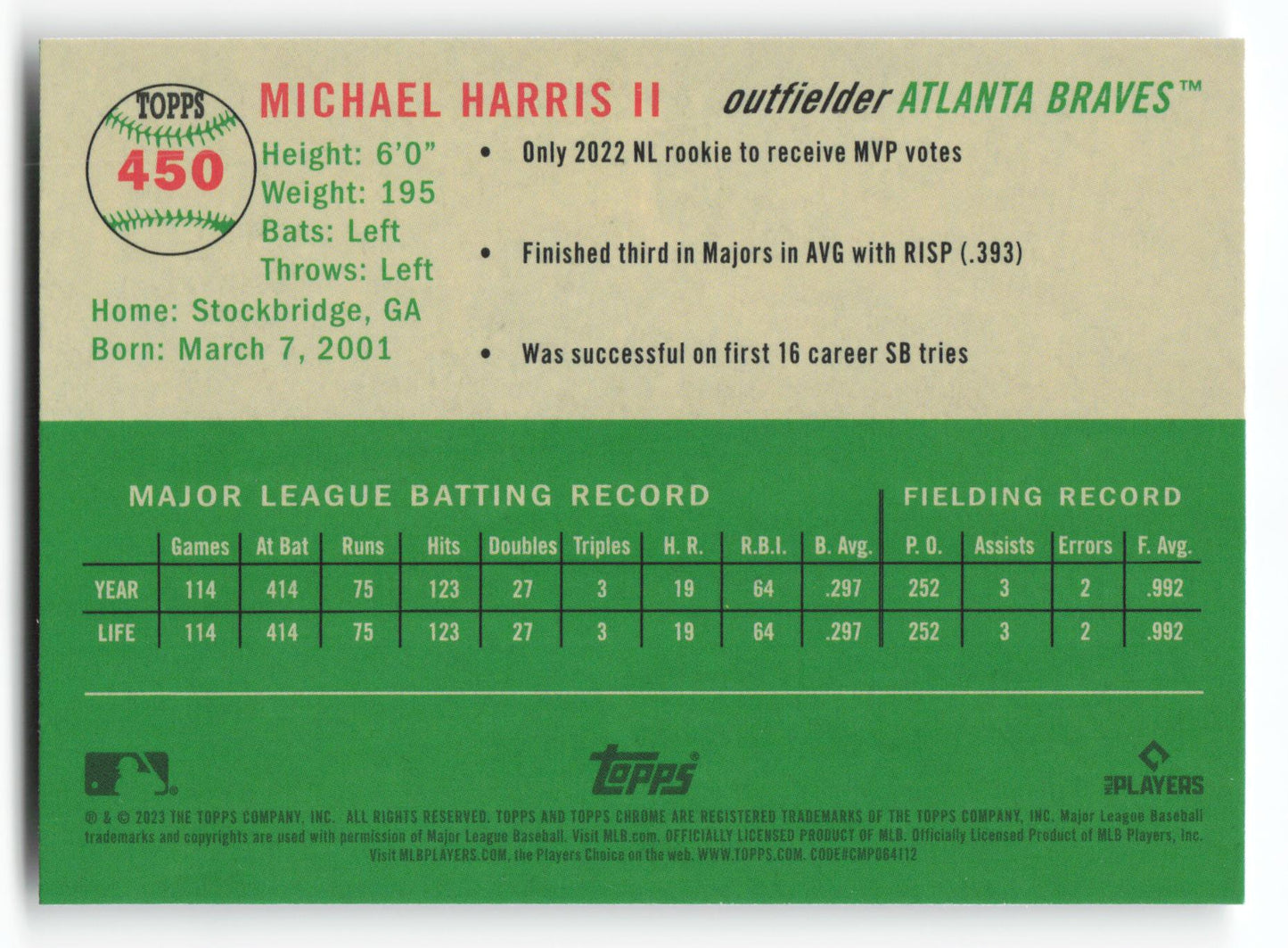Michael Harris II - #450 - 2023 Topps Chrome Platinum Anniversary - Topps