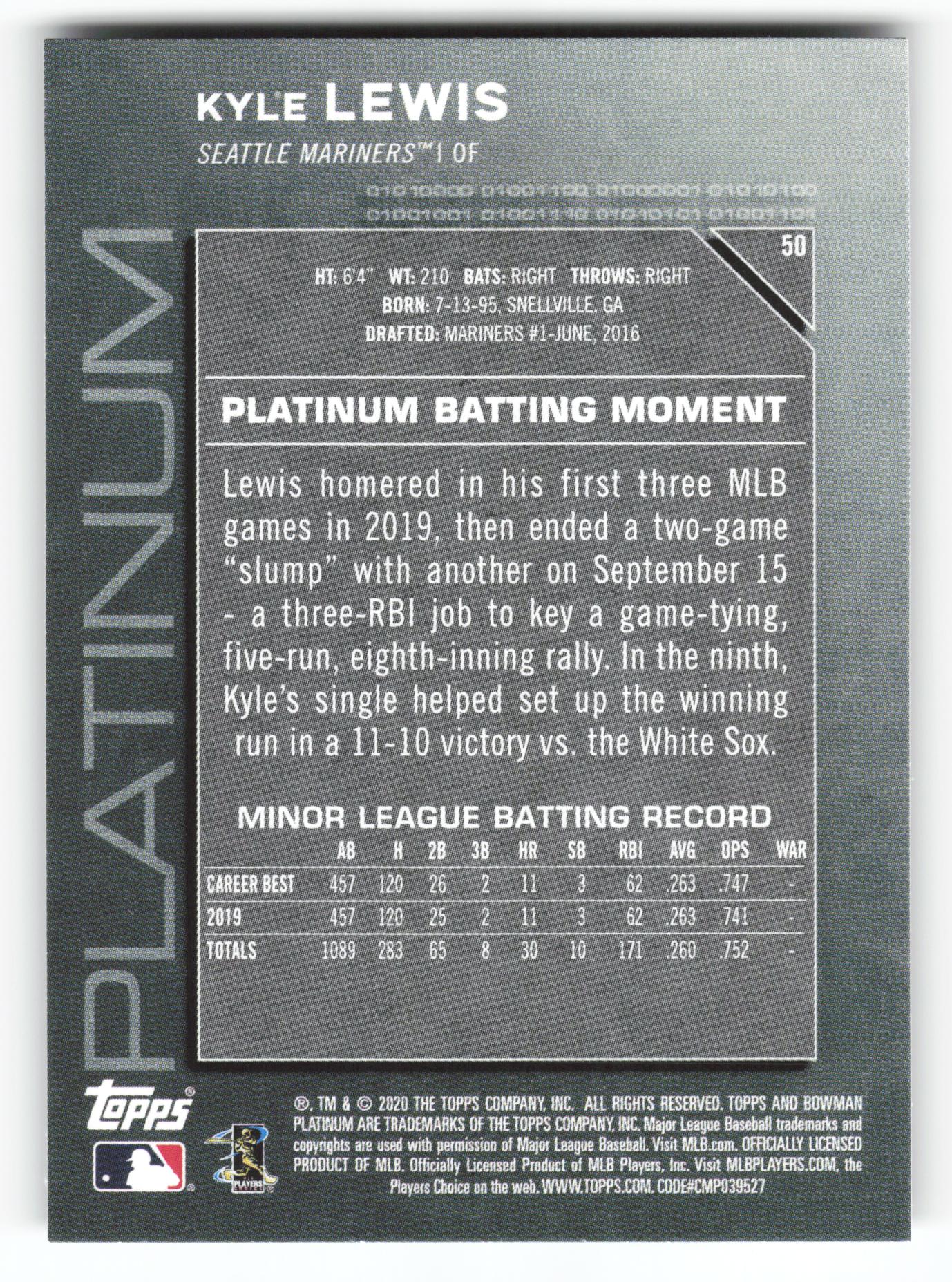 Kyle Lewis - #50 - 2020 Bowman Platinum - Bowman