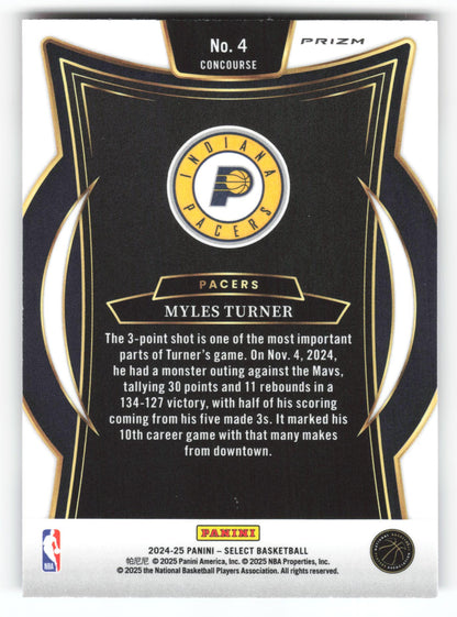 Myles Turner - #4 - 2024-25 Panini Select - Select