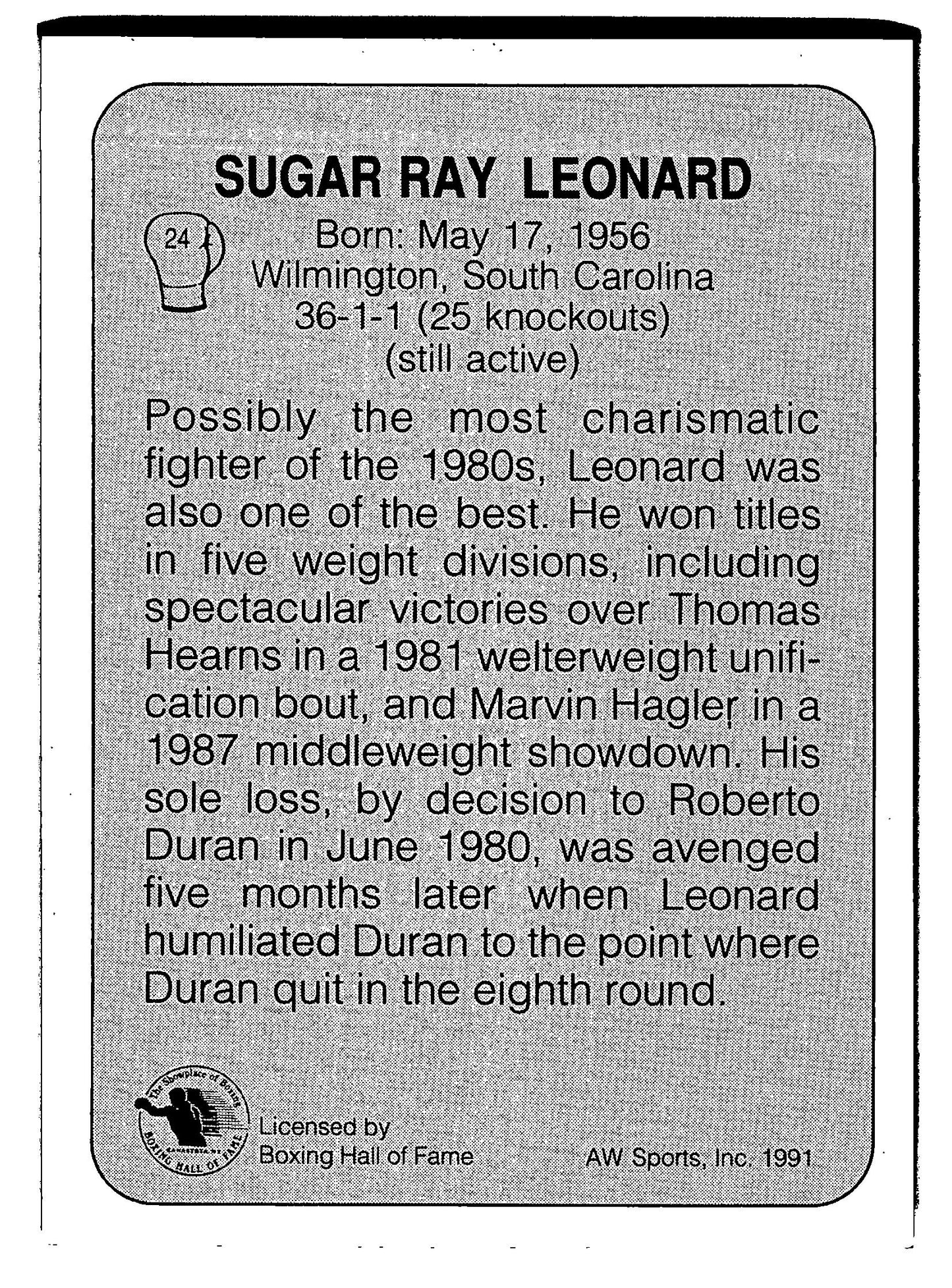 Sugar Ray Leonard - #24 - 1991 All World - Boxing Hall of Fame