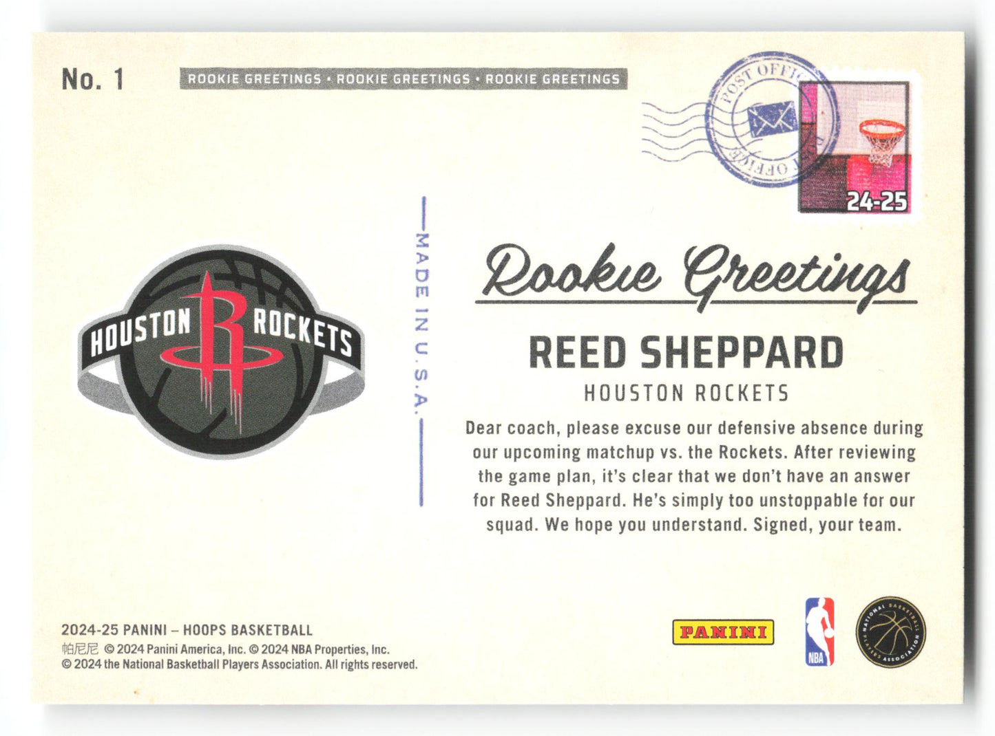 Reed Sheppard - #1 - 2024-25 Hoops Winter -