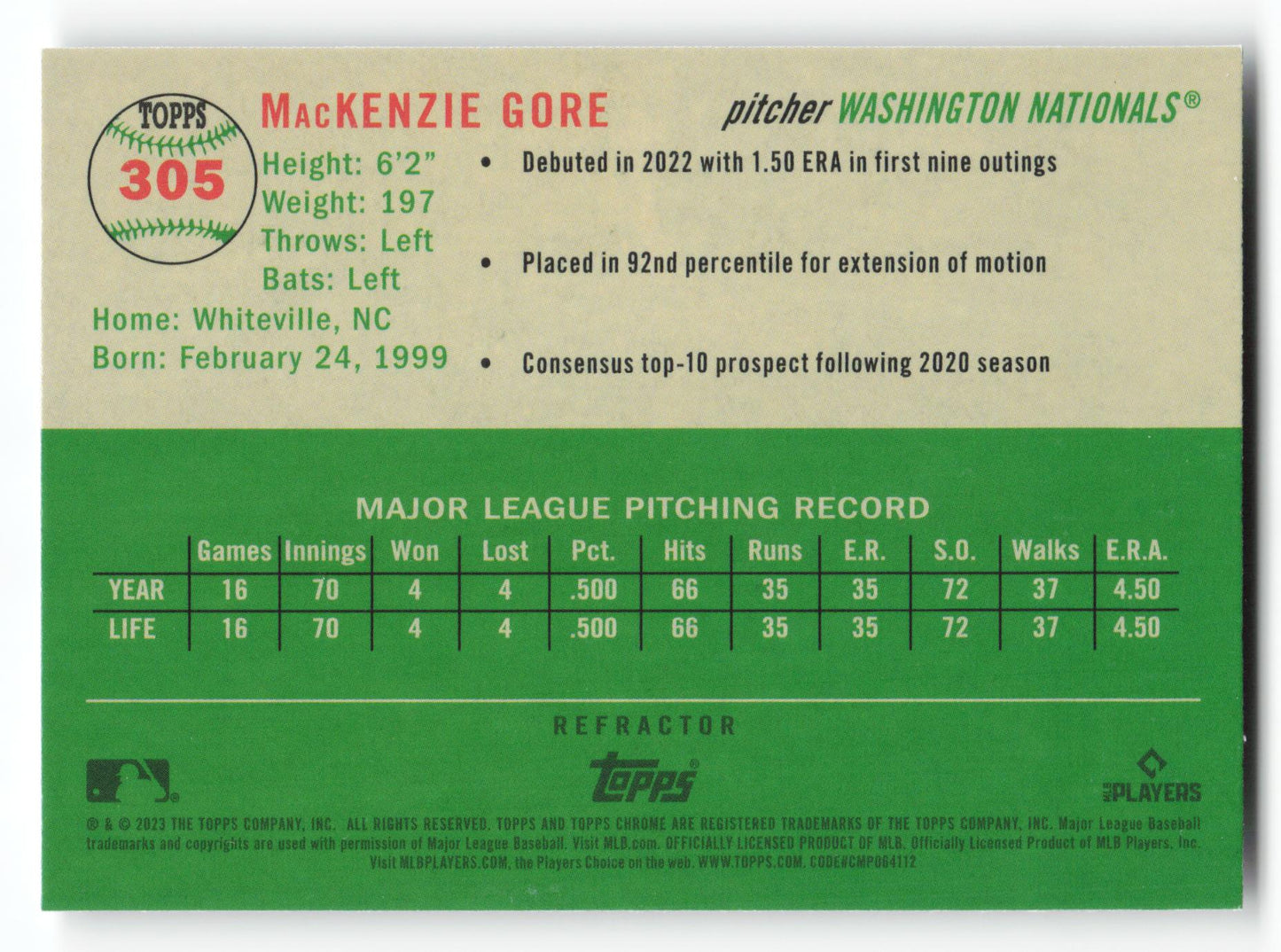 2023 Topps Chrome Platinum Anniversary #305 MacKenzie Gore