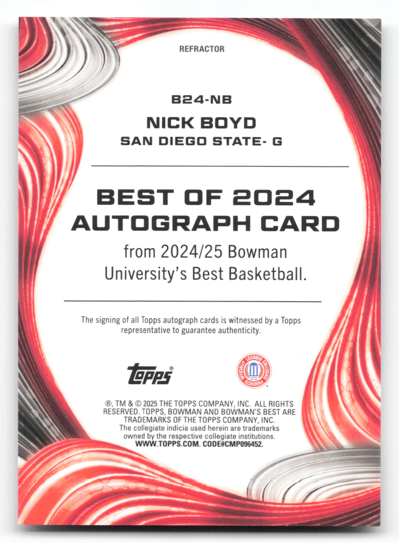 2024-25 Bowman's #B24-NB Nick Boyd Autographs Refractor