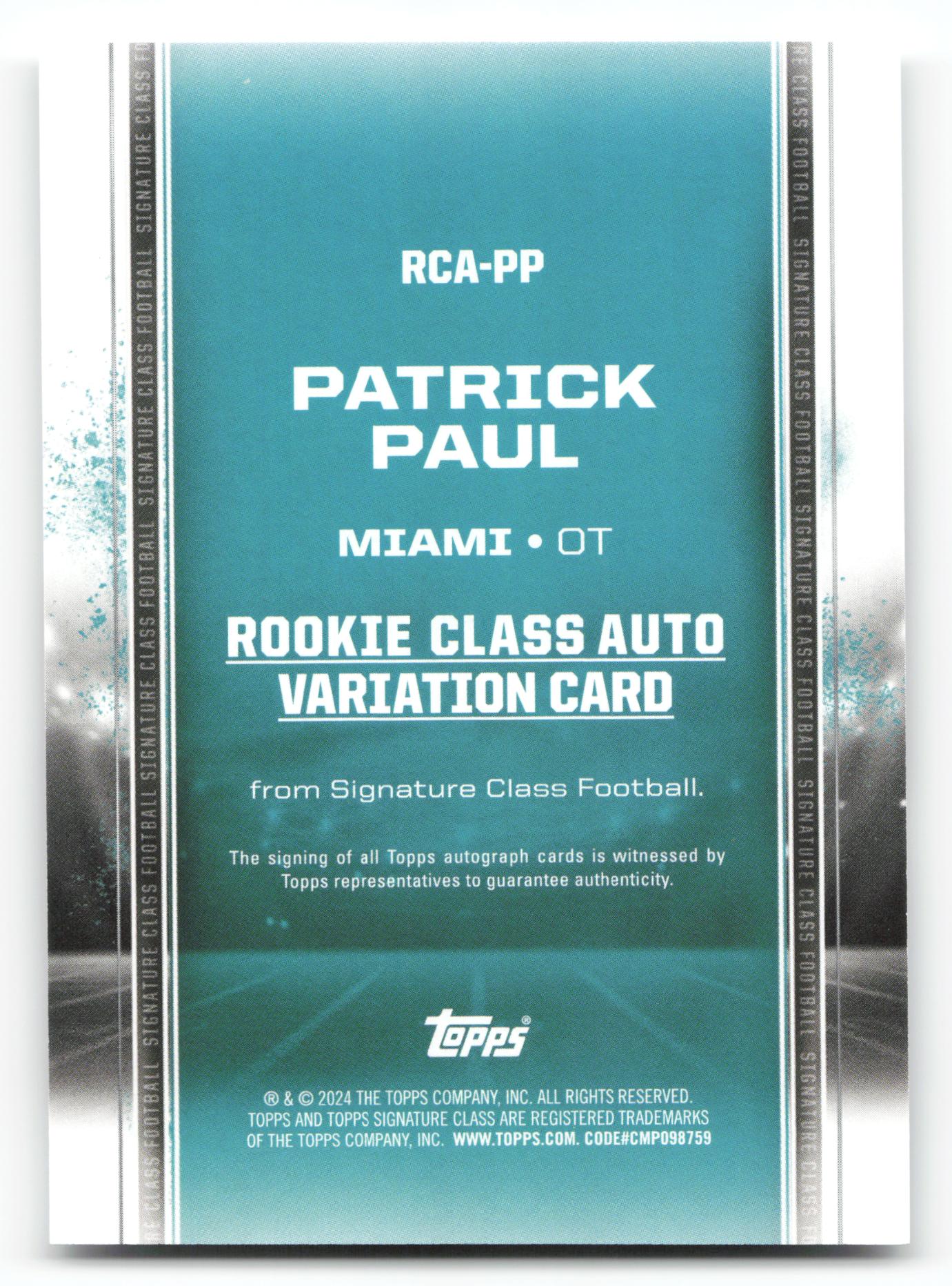Patrick Paul - #RCA-PP - 2024 Topps Signature Class - Topps