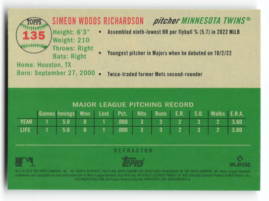 2023 Topps Chrome Platinum Anniversary #135 Simeon Woods Richardson Refractor