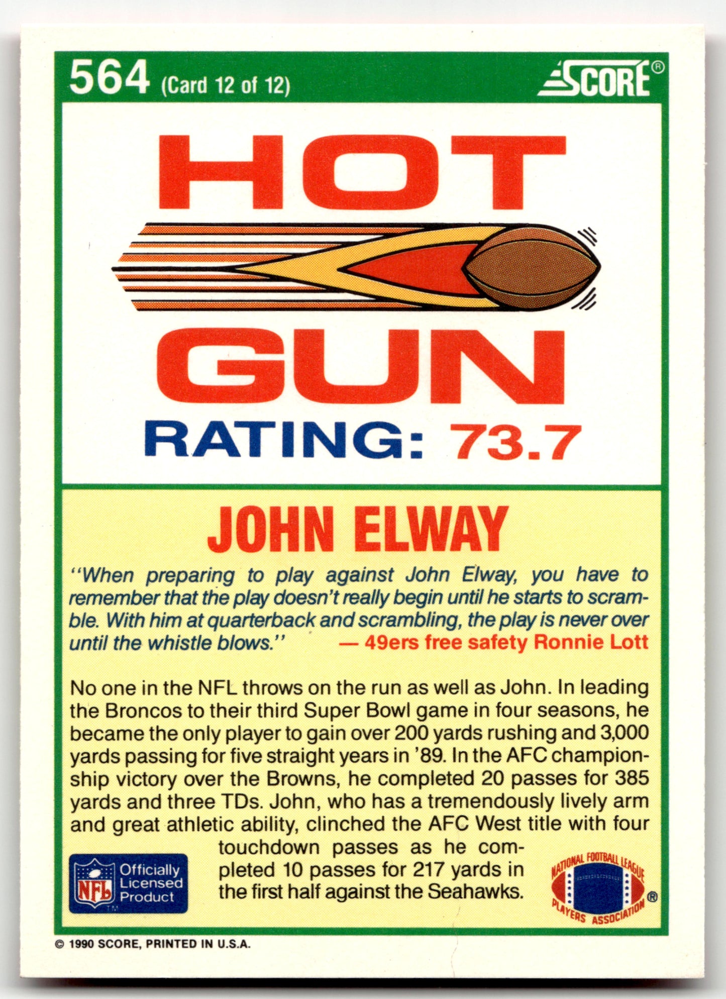 John Elway - #564 - 1990 Score - Score