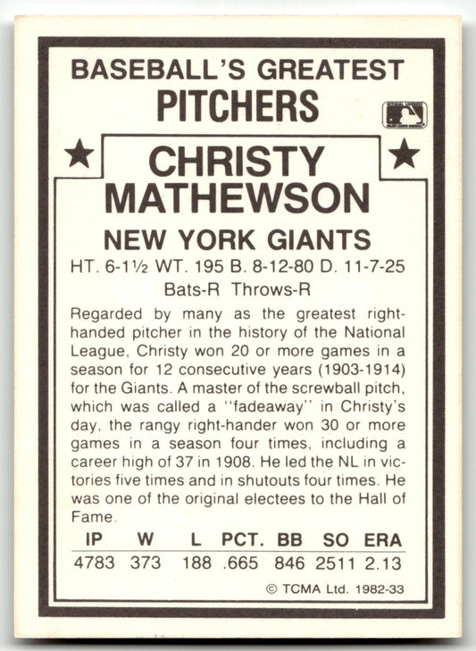 1982 TCMA Baseball's Greatest Pitchers (White Backs) #33 Christy Mathewson