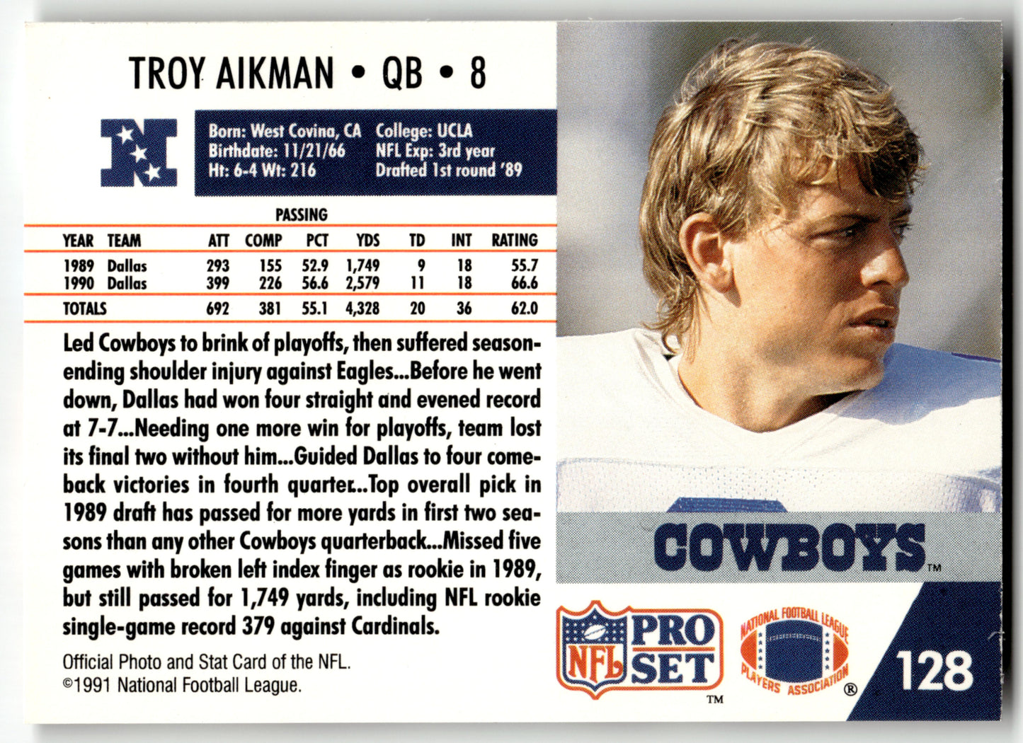 Troy Aikman - #46 - 1991 Pro Set Spanish -