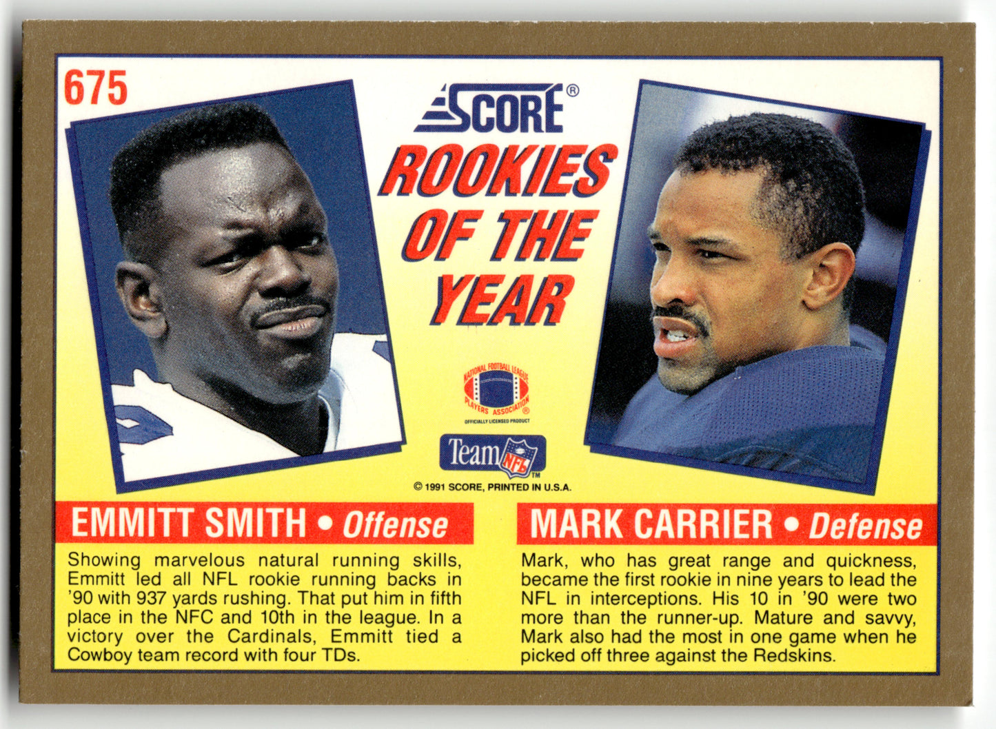 1991 Score #675 Emmitt Smith / Mark Carrier ROY