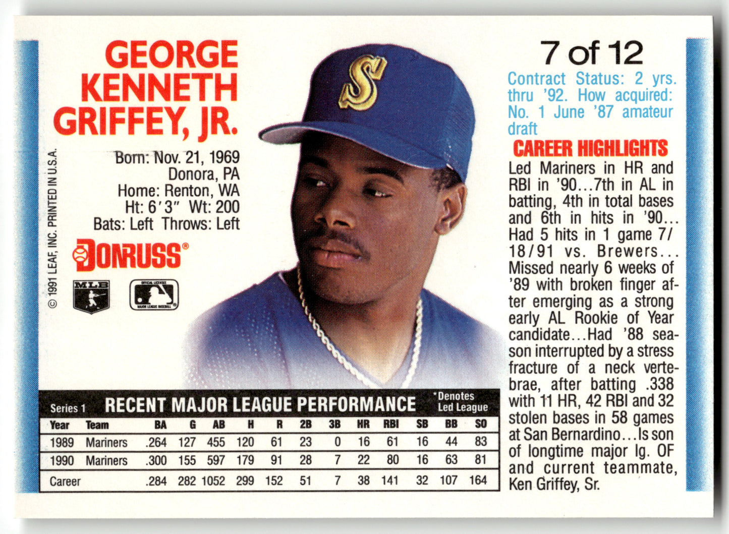 Ken Griffey, Jr. - #7 - 1992 Donruss - Donruss