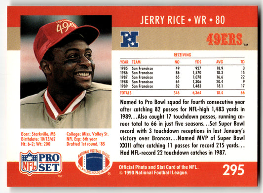 Jerry Rice - #295 - 1990 Pro Set FACT Cincinnati -