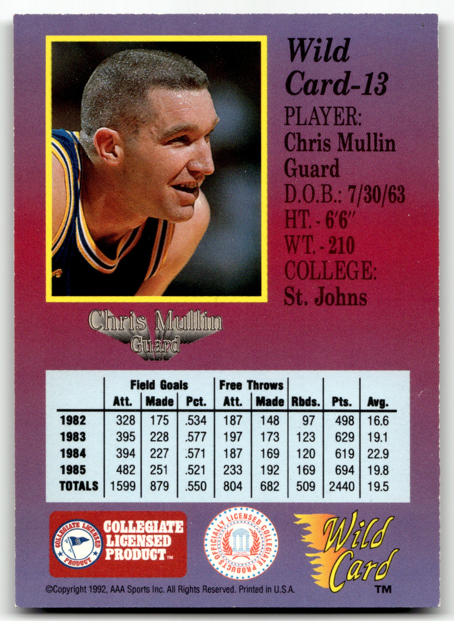 Chris Mullin - #13b - 1991-92 Wild Card -
