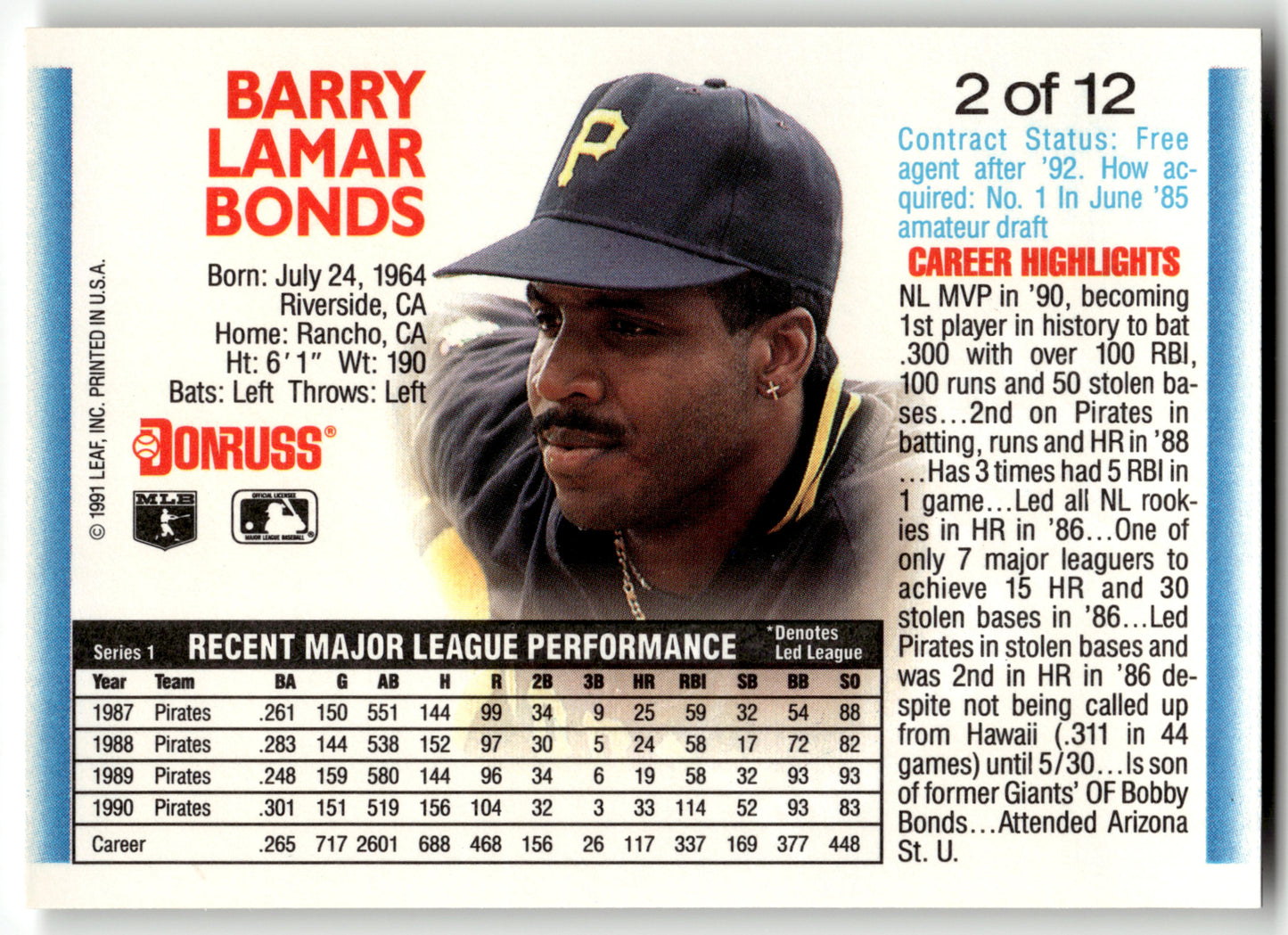 Barry Bonds - #243b - 1992 Donruss - Donruss