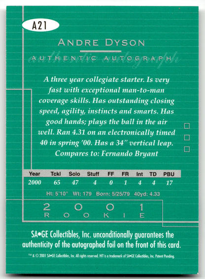 Andre Dyson - #A21 - 2001 SAGE HIT - Sage