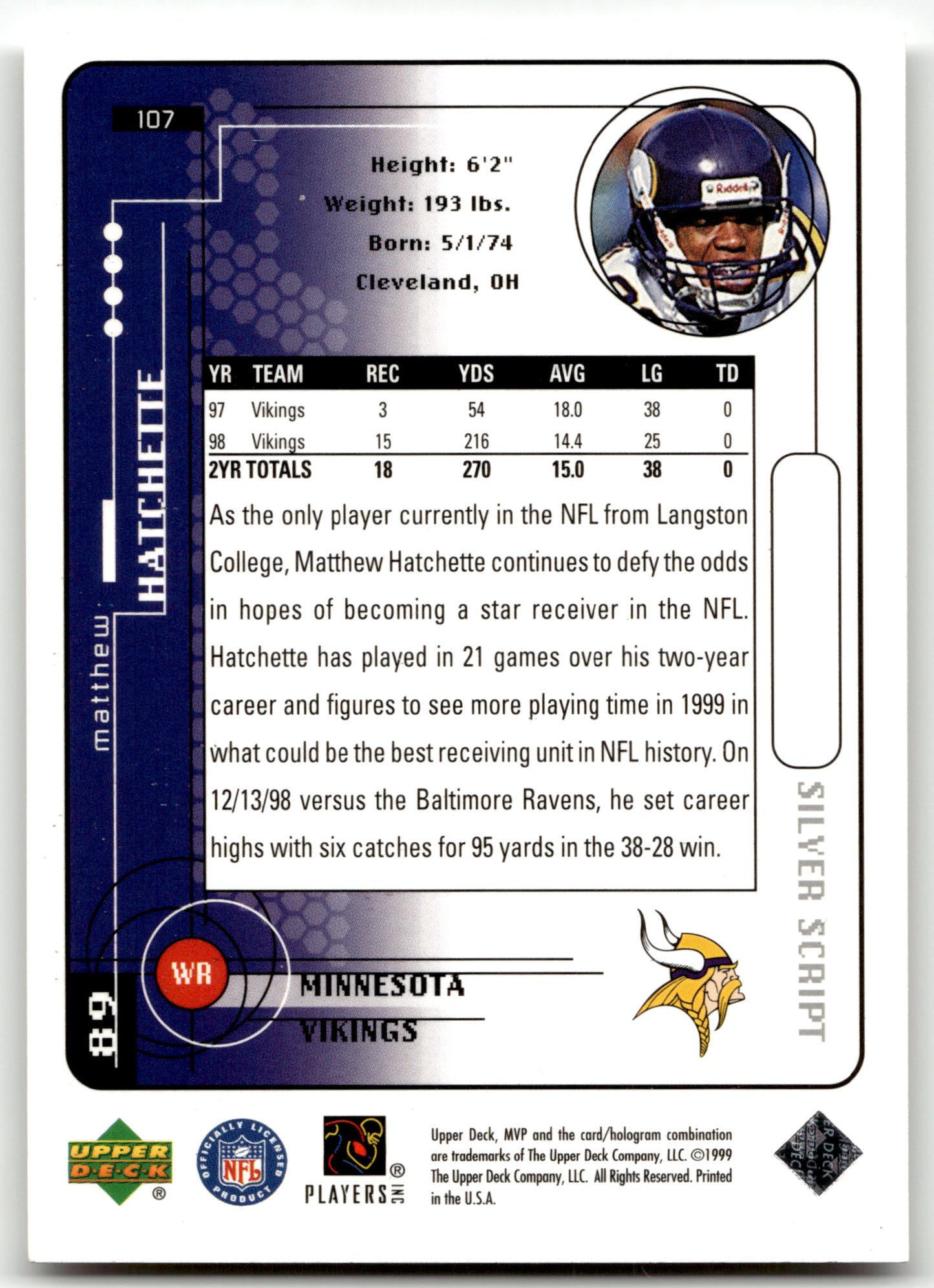 Matthew Hatchette - #107 - 1999 Upper Deck MVP - Upper Deck