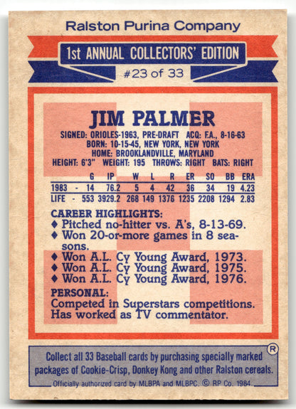 Jim Palmer - #23 - 1984 Topps Ralston Purina - Topps
