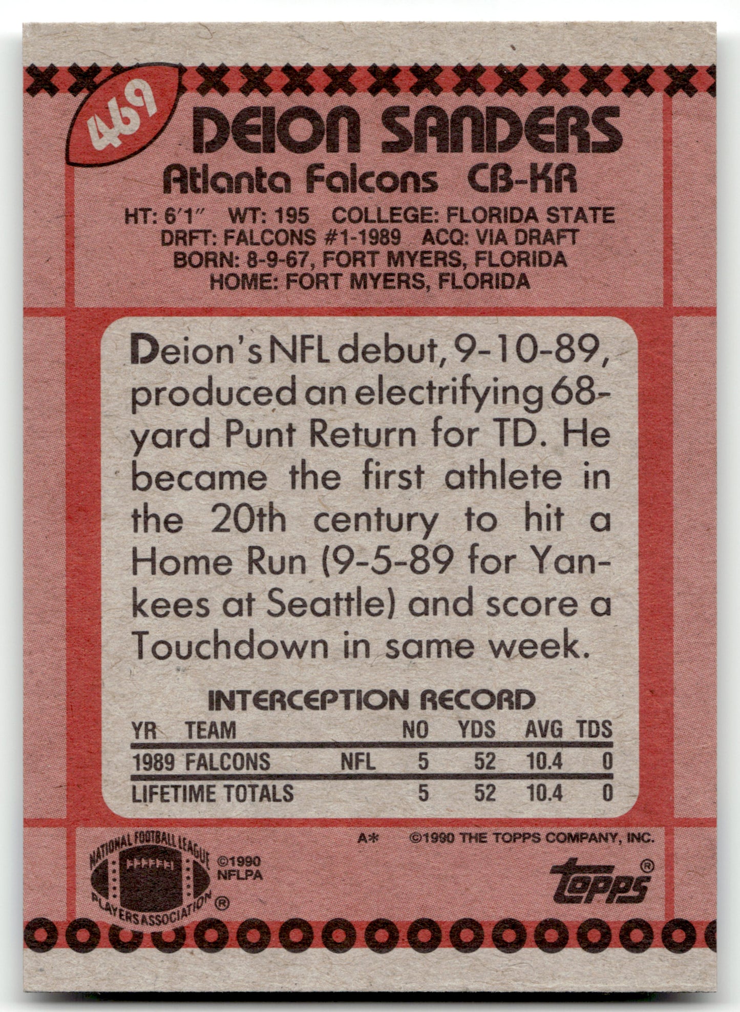 Deion Sanders - #469 - 1990 Topps - Topps