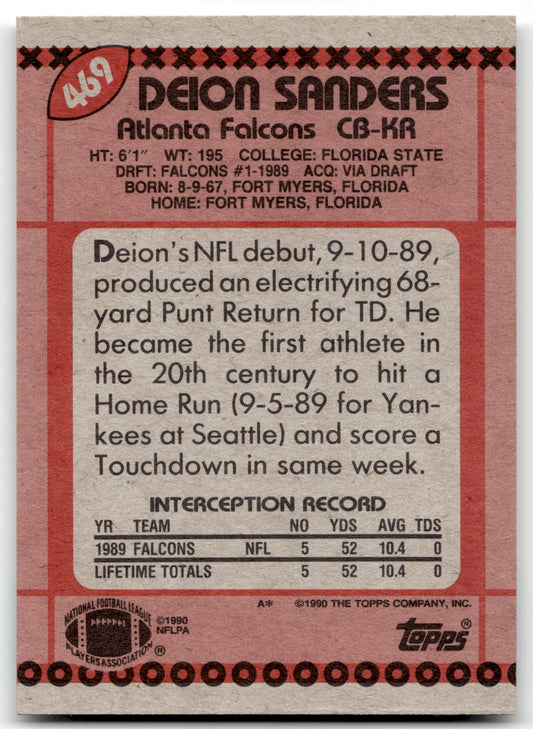 Deion Sanders - #469 - 1990 Topps - Topps