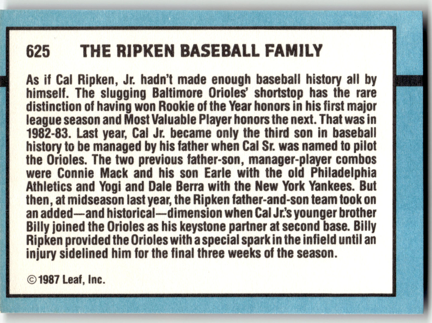 Ripken Baseball Family - #625b - 1988 Donruss - Donruss