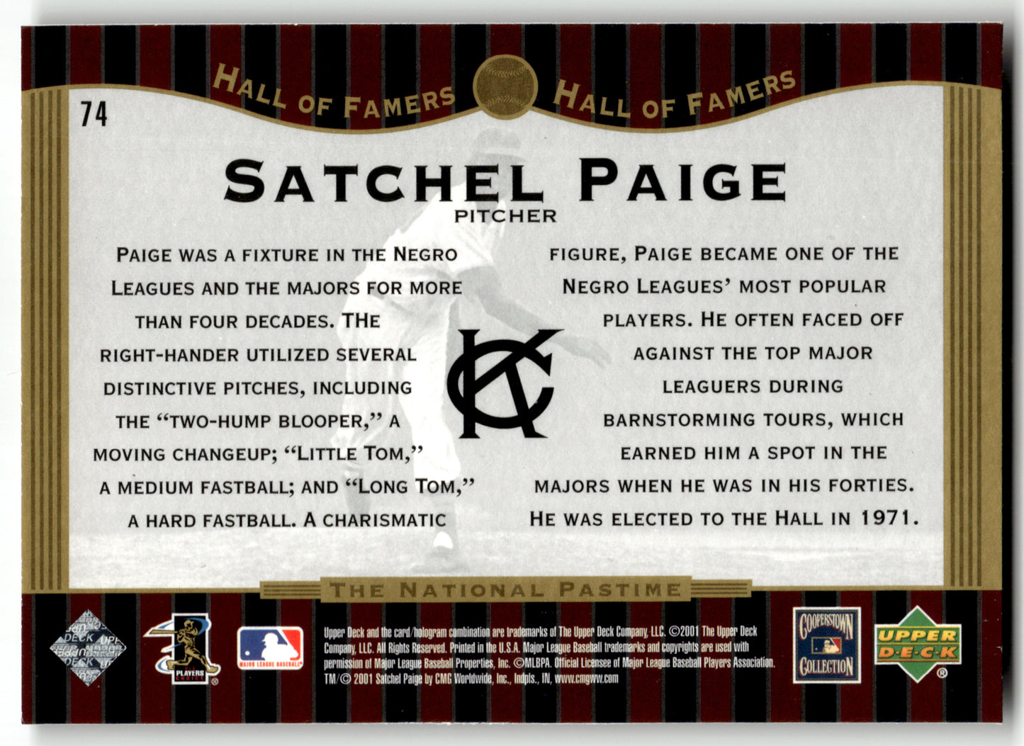 Satchel Paige - #74 - 2001 Upper Deck Hall of Famers - Upper Deck