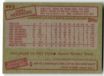 Orel Hershiser - #493 - 1985 Topps - Topps