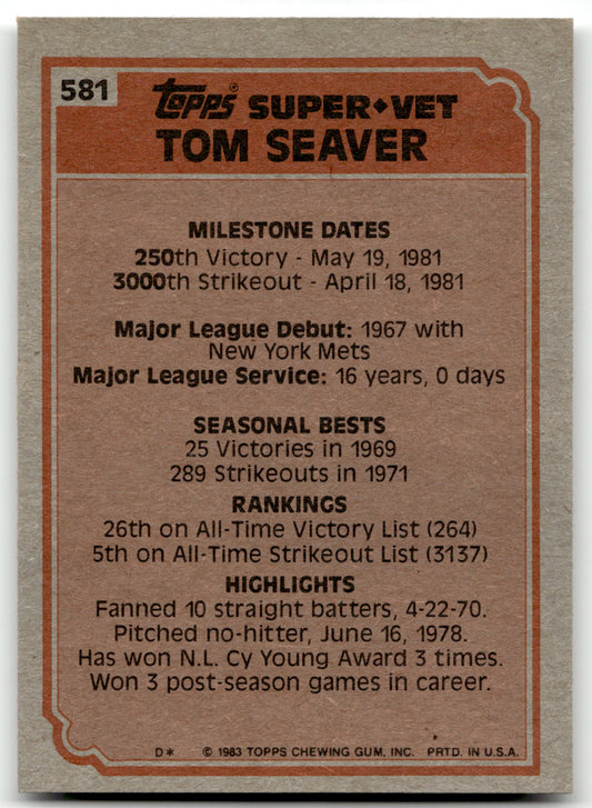 Tom Seaver - #581 - 1983 Topps - Topps