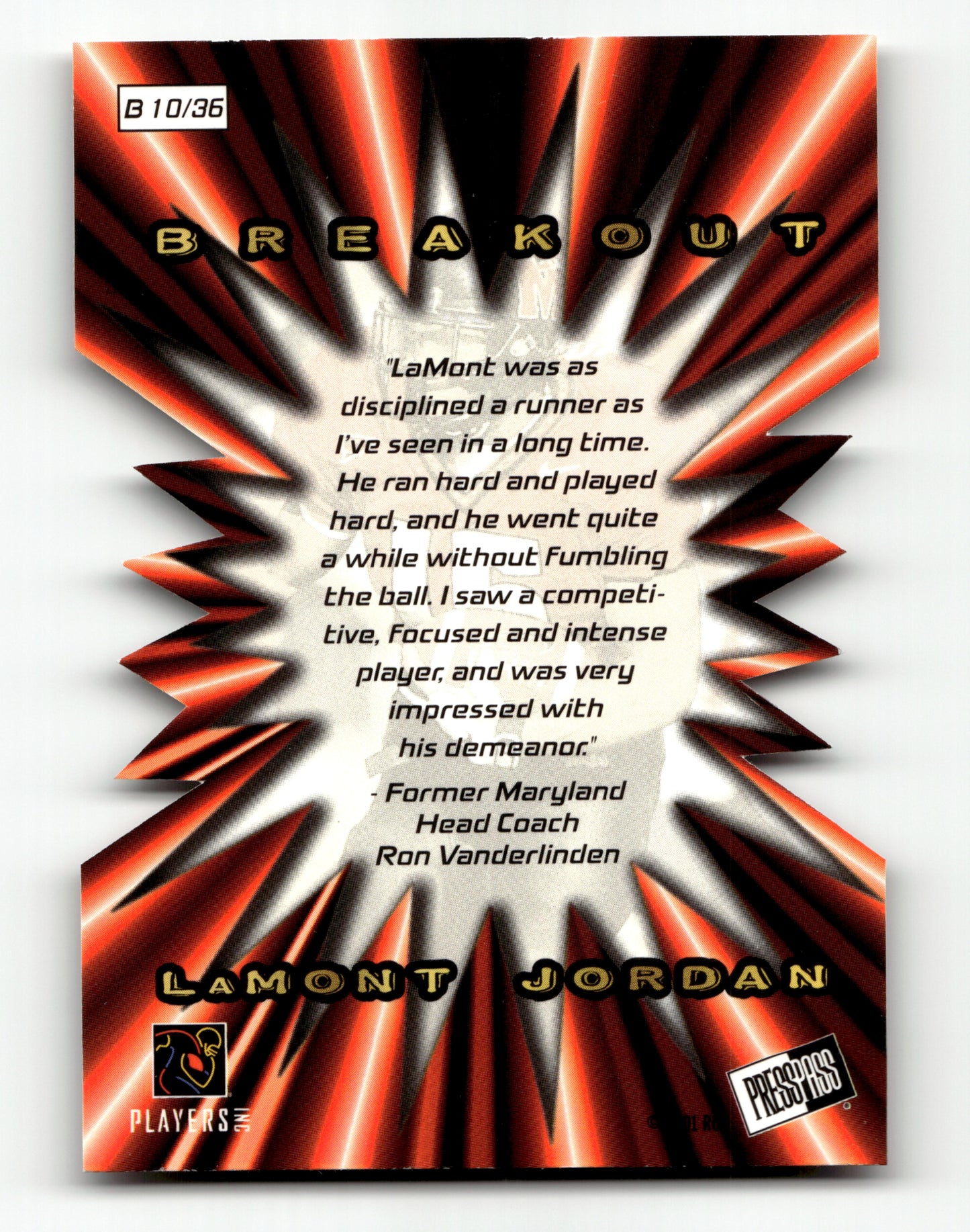 LaMont Jordan - #B10 - 2001 Press Pass - Select