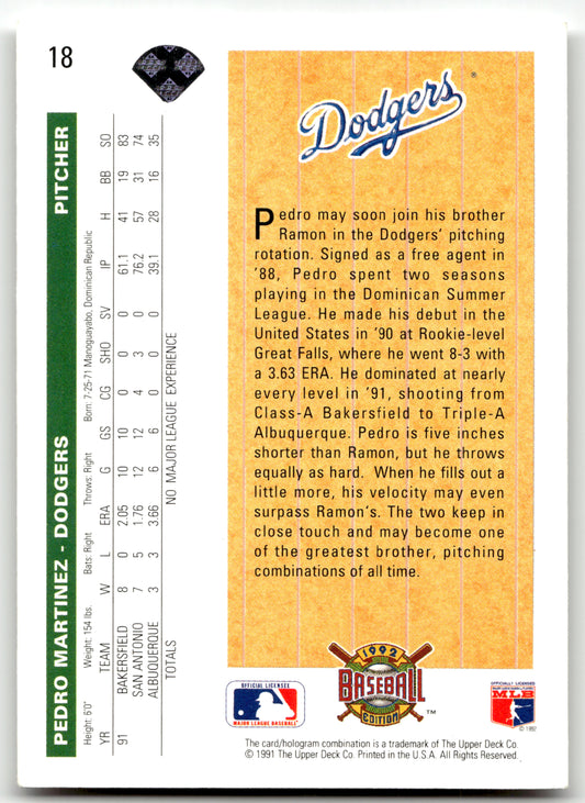 Pedro Martinez - #18 - 1992 Upper Deck - Upper Deck