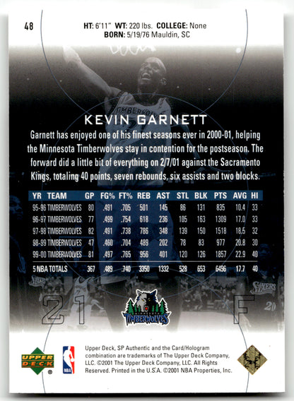 Kevin Garnett - #48 - 2000-01 SP Authentic -
