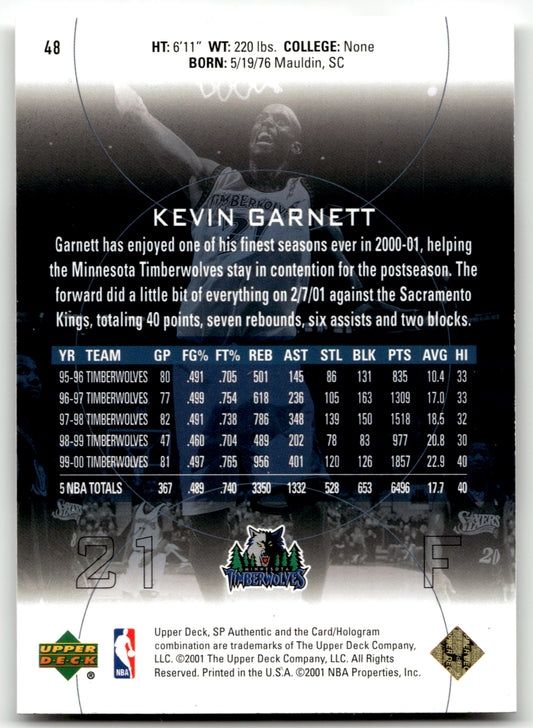Kevin Garnett - #48 - 2000-01 SP Authentic -