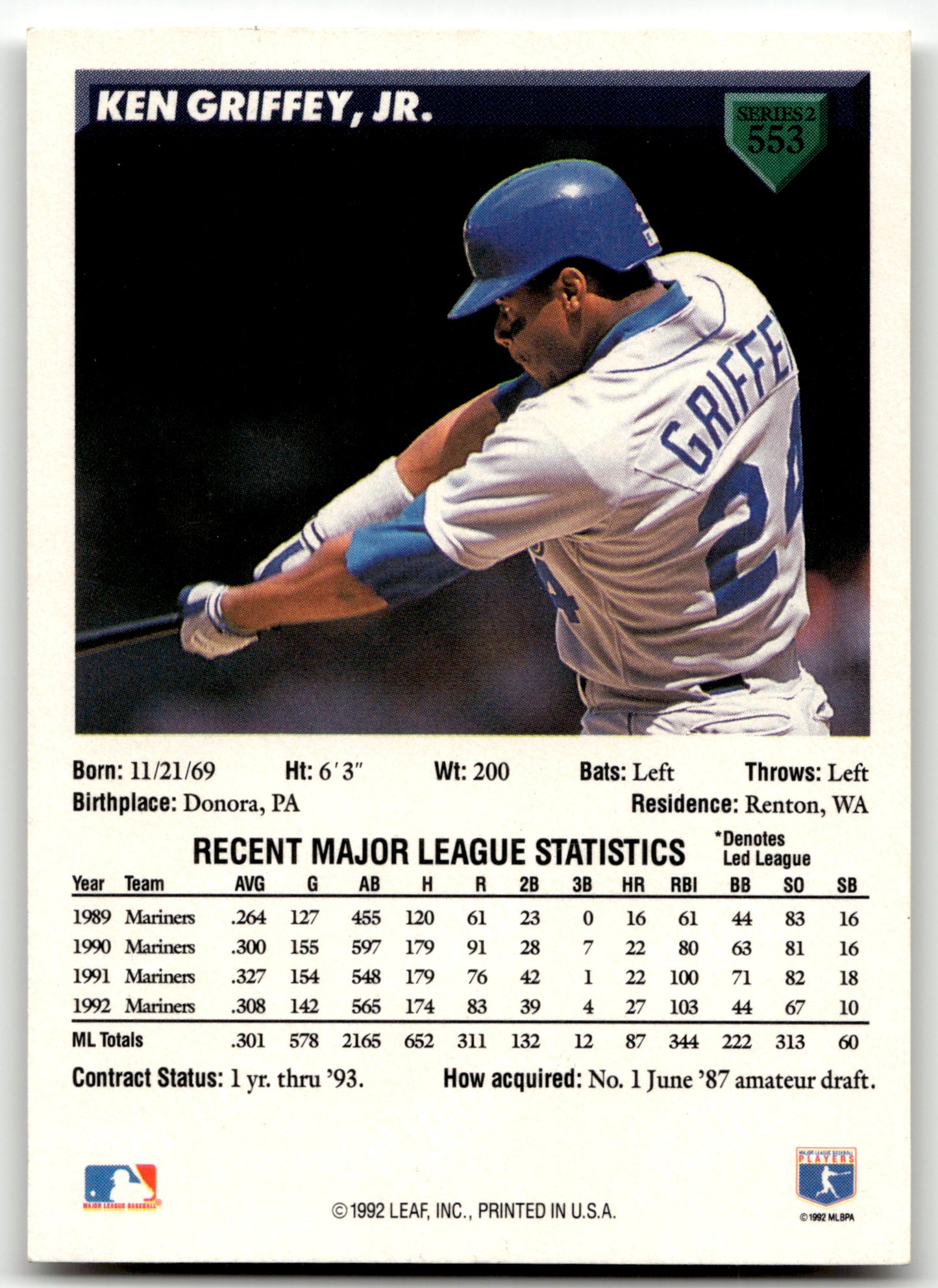 Ken Griffey, Jr. - #553 - 1993 Donruss - Donruss