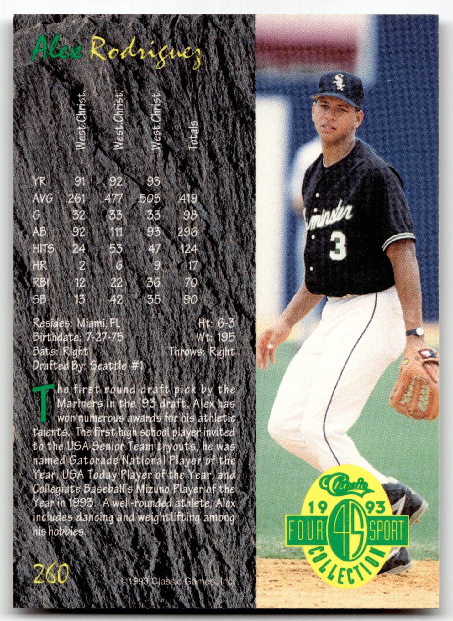 Alex Rodriguez - #260 - 1993 Classic Four Sport -