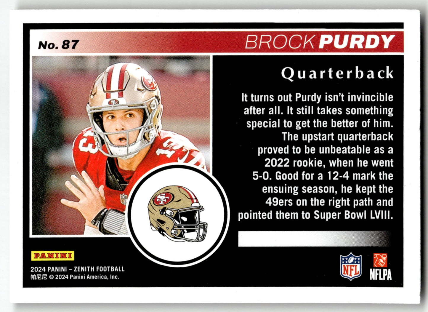 Brock Purdy - #87 - 2024 Panini Zenith - Panini
