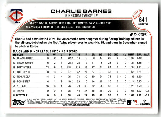 Charlie Barnes - #641 - 2022 Topps - Topps