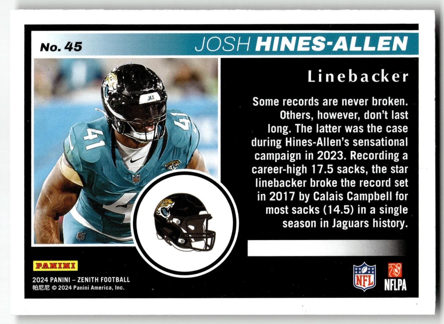 Josh Hines-Allen - #45 - 2024 Panini Zenith - Panini