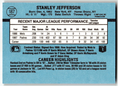 Stan Jefferson - #187b - 1988 Donruss - Donruss