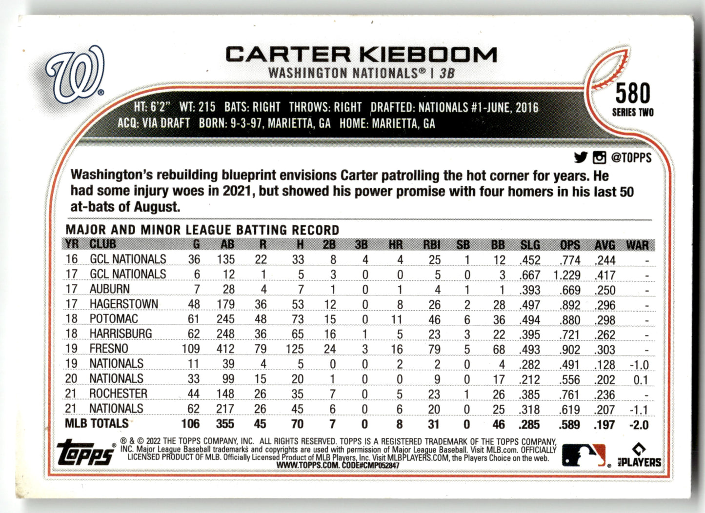 Carter Kieboom - #580 - 2022 Topps - Topps