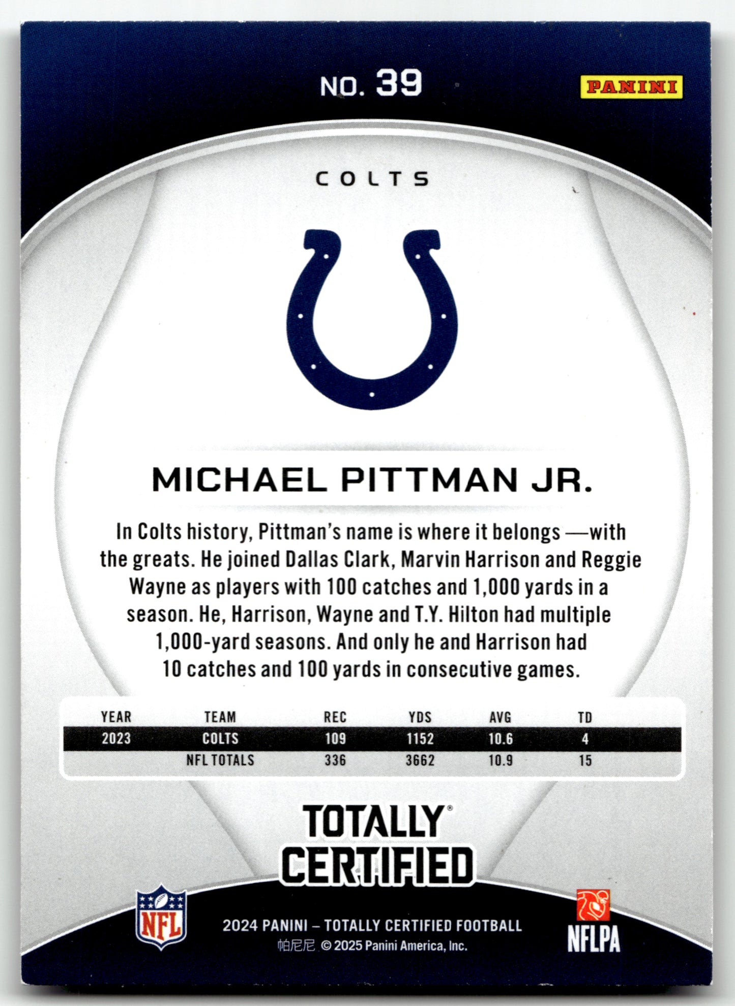 Michael Pittman Jr. - #39 - 2024 Panini Totally Certified - Panini