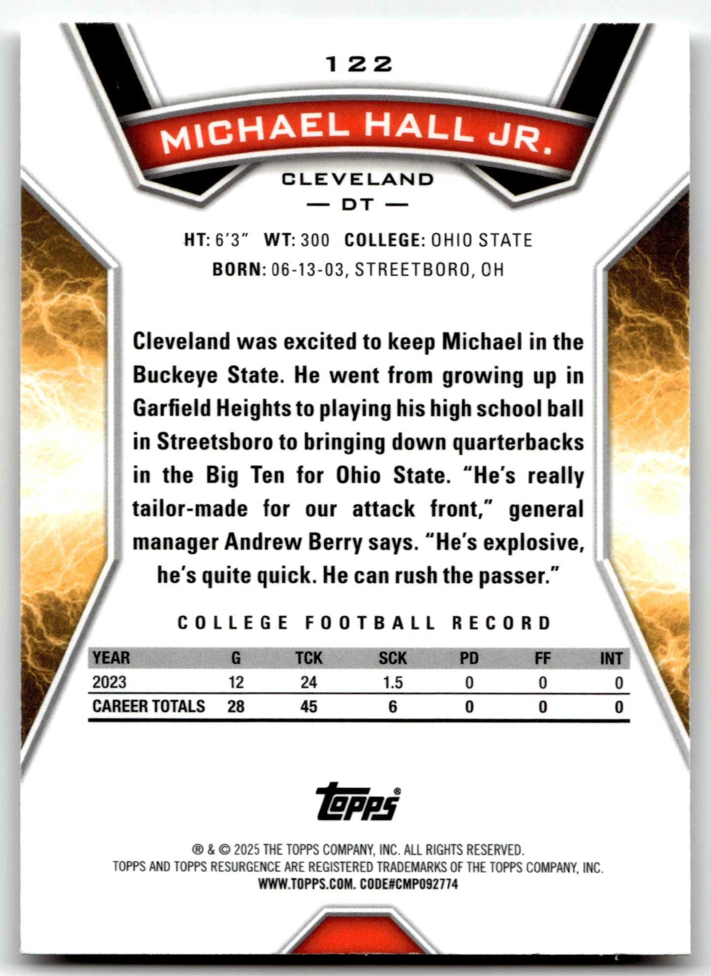 Michael Hall Jr. - #122 - 2024 Topps Resurgence - Topps