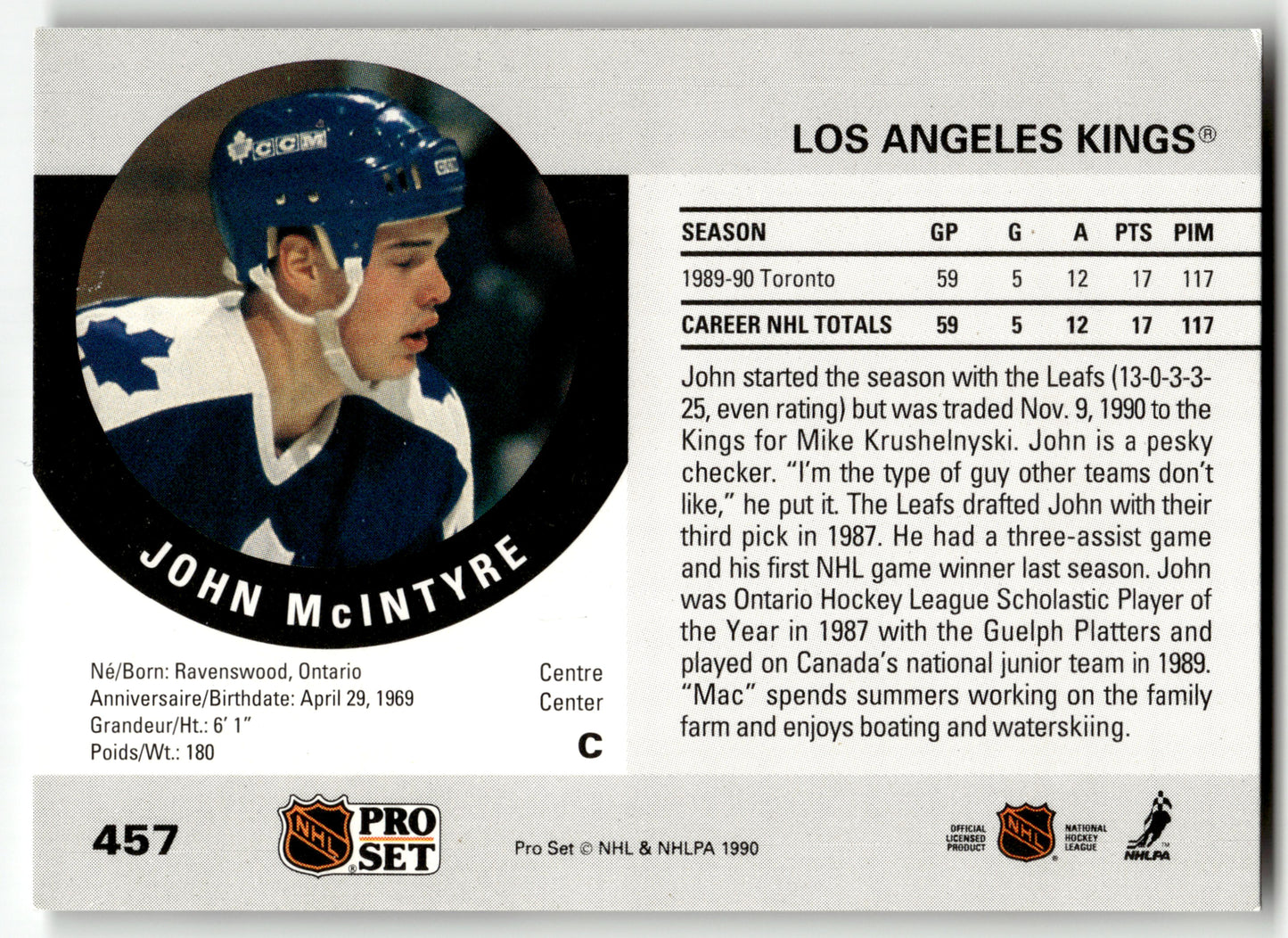 John McIntyre - #457 - 1990-91 Pro Set -