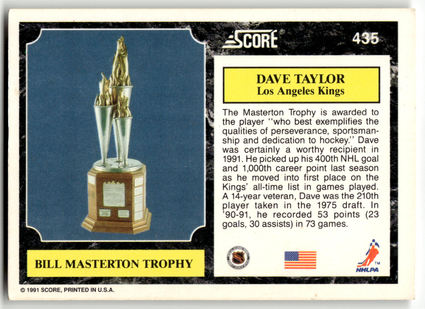 Dave Taylor - #435 - 1991-92 Score American - Score
