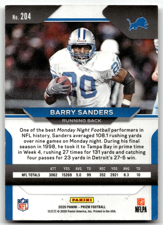 Barry Sanders - #204 - 2020 Panini Prizm - Panini