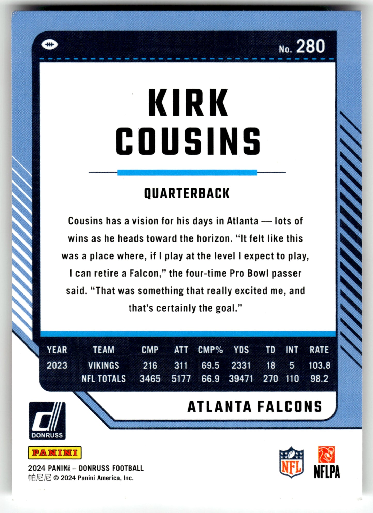 Kirk Cousins - #280 - 2024 Donruss - Donruss