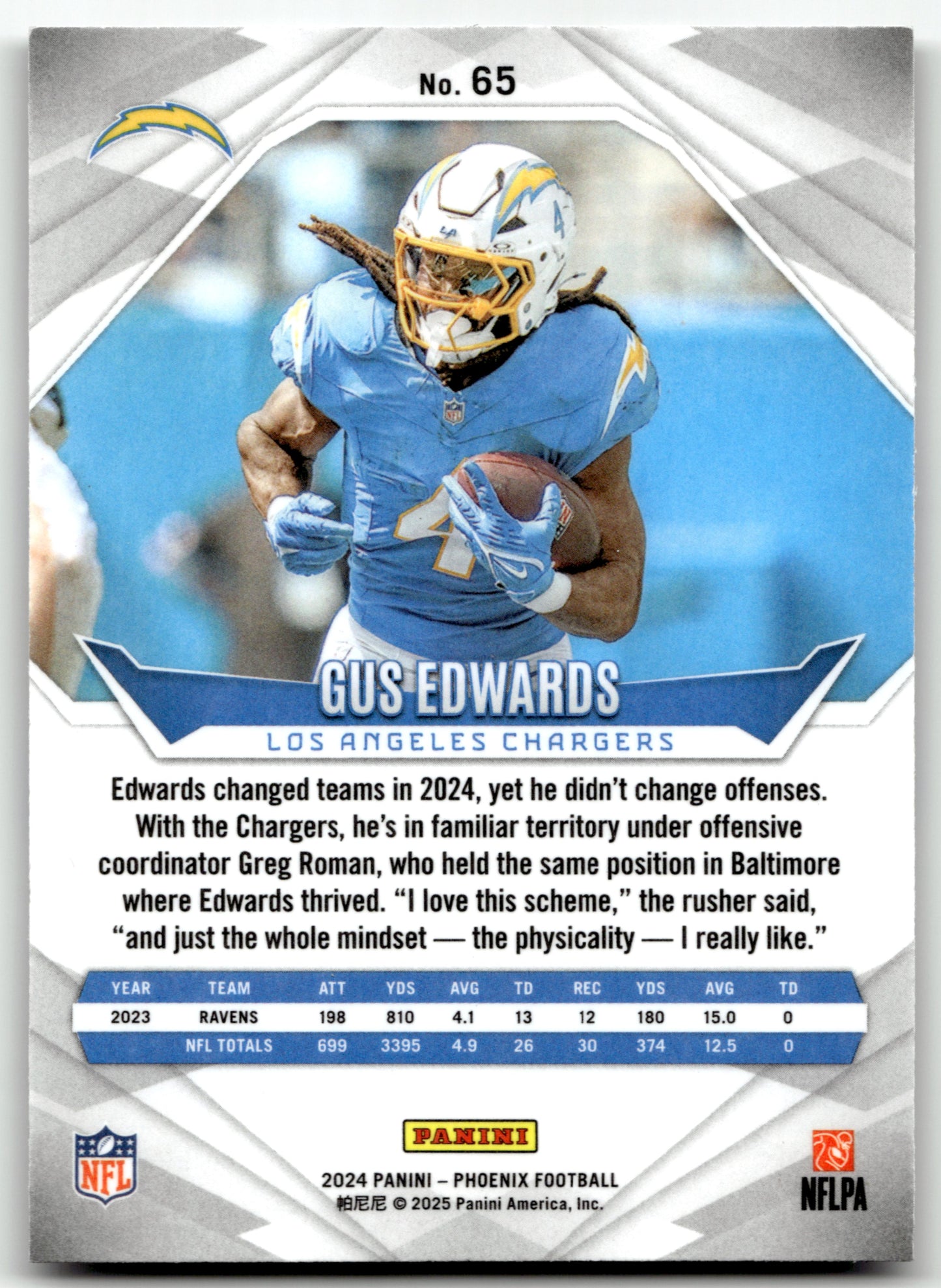 Gus Edwards - #65 - 2024 Panini Phoenix - Panini