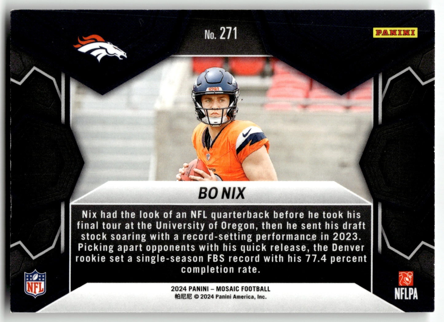 Bo Nix - #271 - 2024 Panini Mosaic - Panini