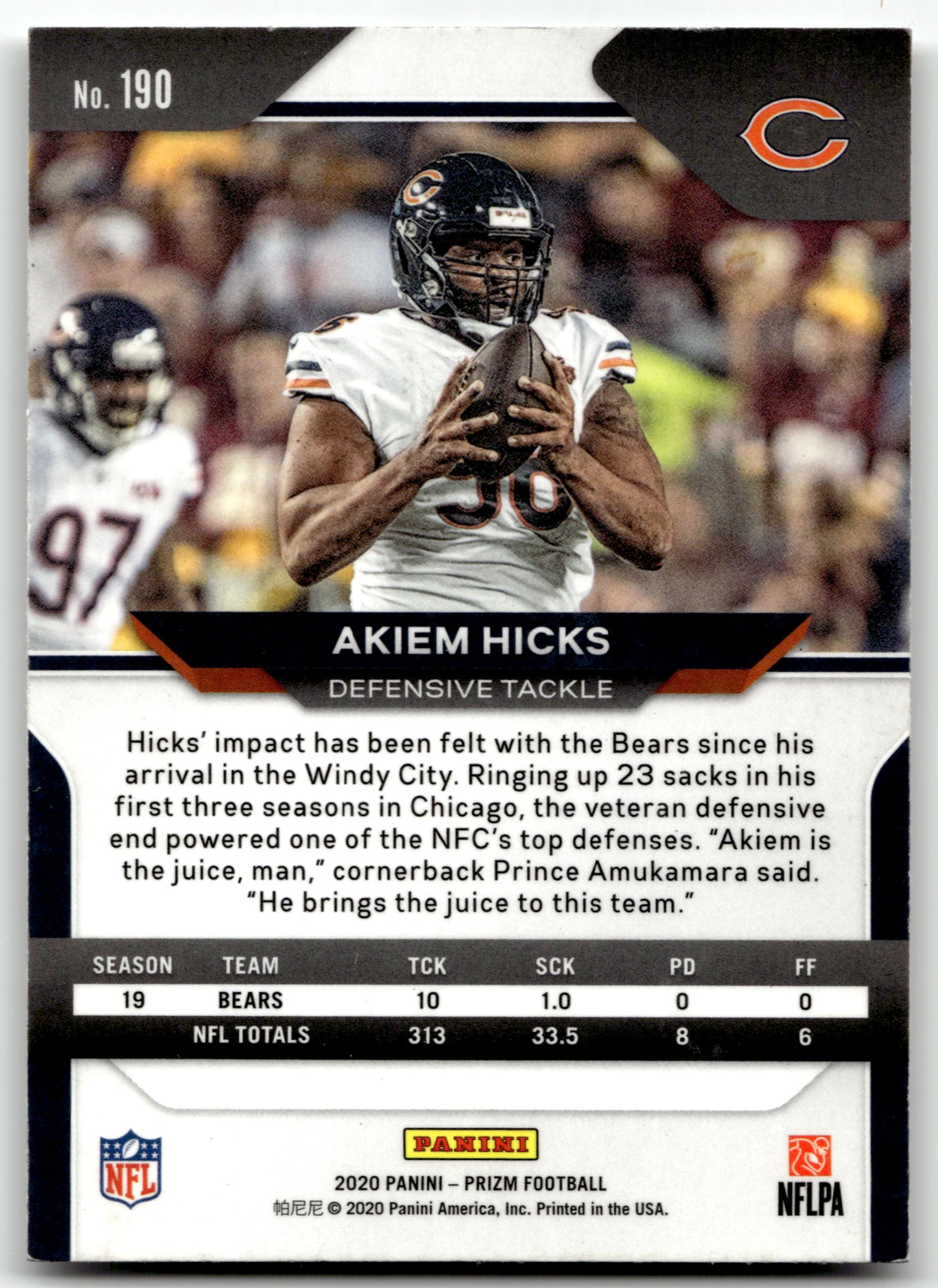 Akiem Hicks - #190 - 2020 Panini Prizm - Panini