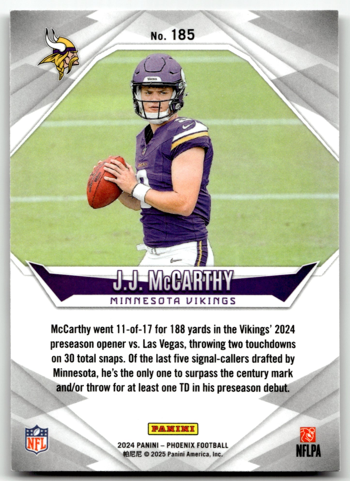 J.J. McCarthy - #185 - 2024 Panini Phoenix - Panini