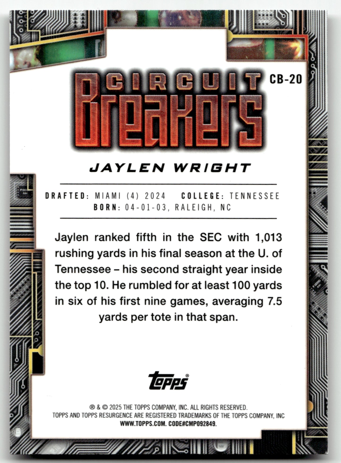 Jaylen Wright - #CB-20 - 2024 Topps Resurgence - Topps
